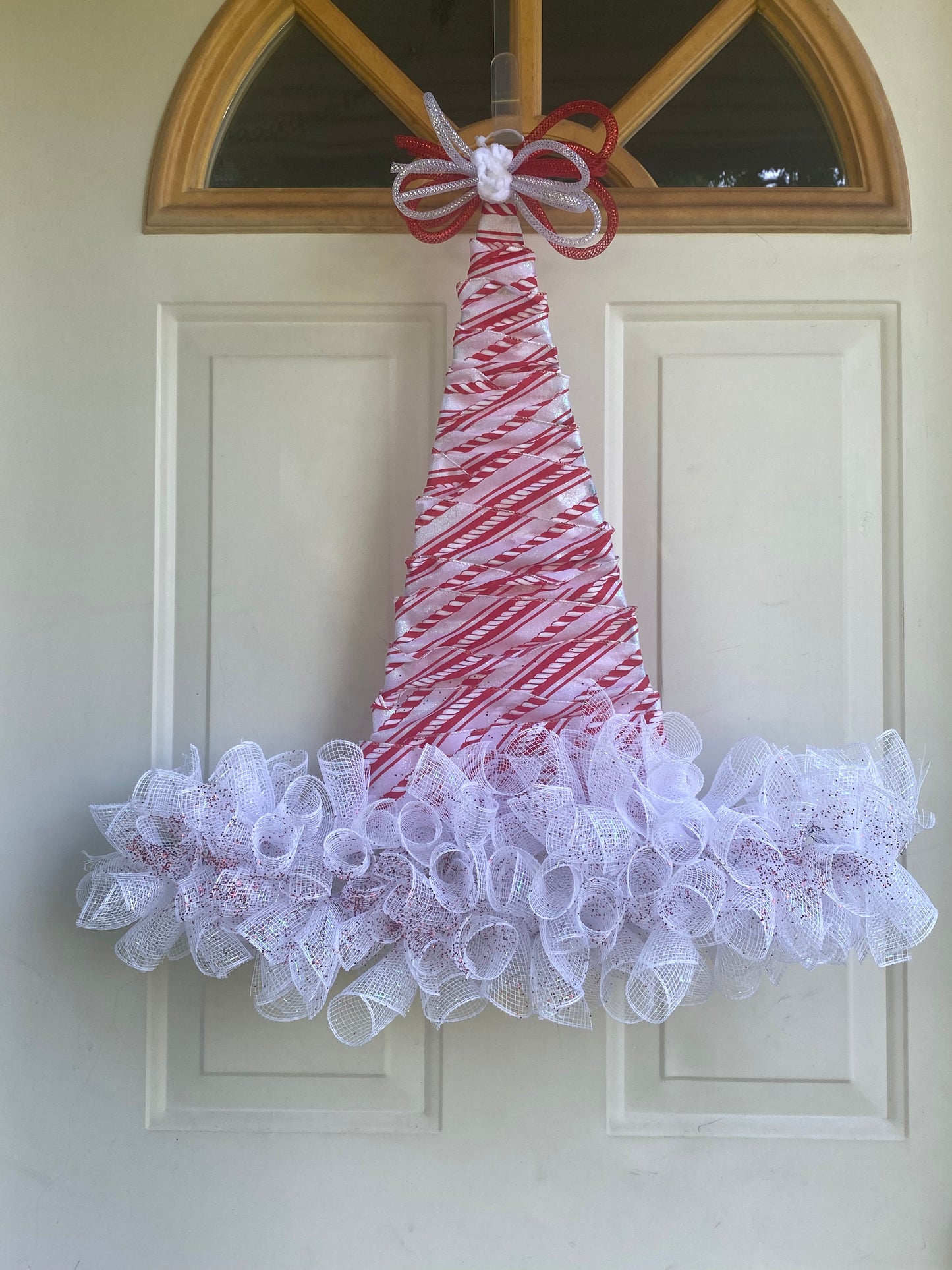 Candy cane, ribbon wrapped decomesh, Santa hat Classic Crafts By Asia